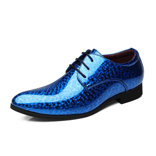 Elegant Patent Leather Derby Shoes for Men – Formal Wedding and Business Office Footwear with Pointed Toe Design, Available in Size 48
